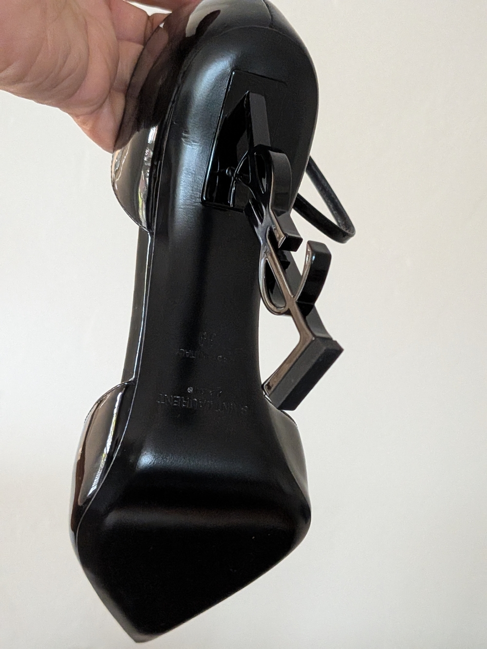 Saint Laurent Black Patent Opyum YSL Logo High Heels - Picture 5 of 6